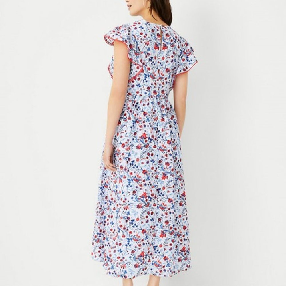 Ann Taylor Petite Floral Ruffle Sleeve Maxi Dress